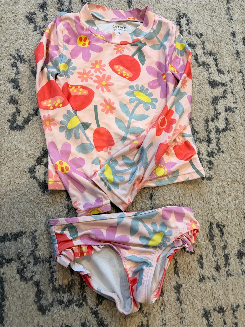 Carter's Pink Floral Long-Sleeve Rashguard Set with Multicolor Flowers